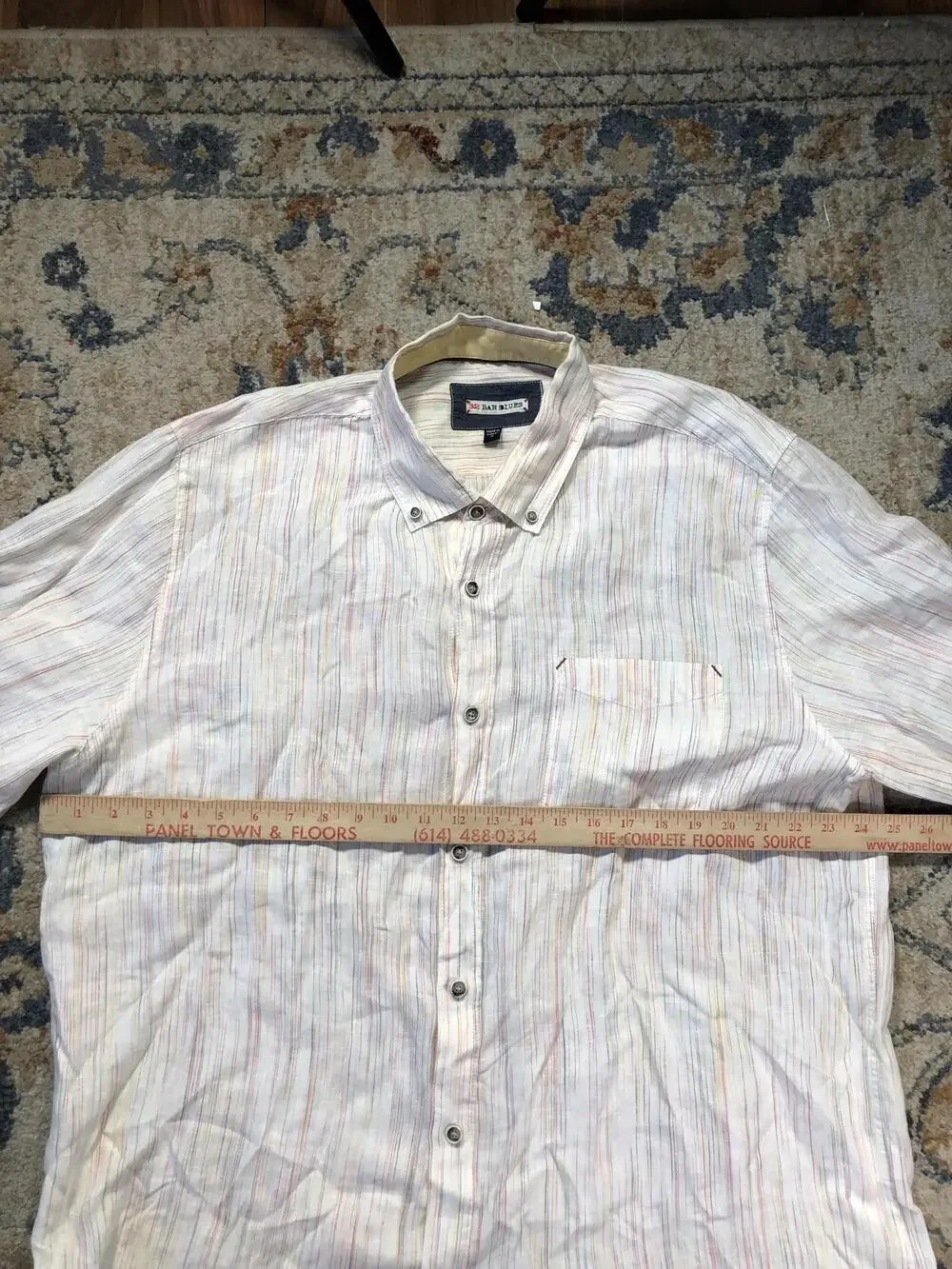 32 Bar Blues Shirt Mens XL White Stripe Long Sleeve Button Up Casual Lightweight